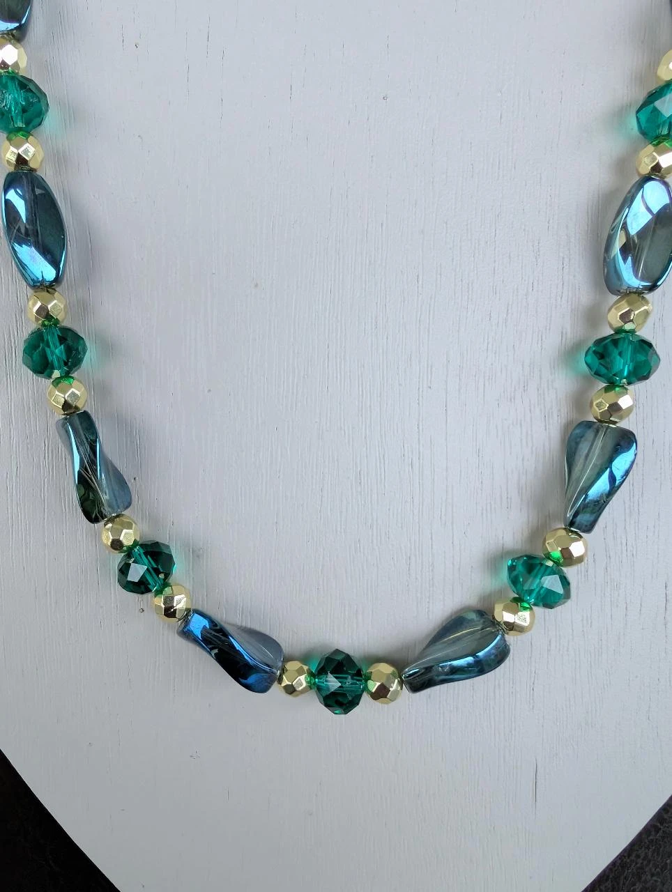 Collar y pendientes con perlas de vidrio aurora boreal azules PA1019 – photo 4
